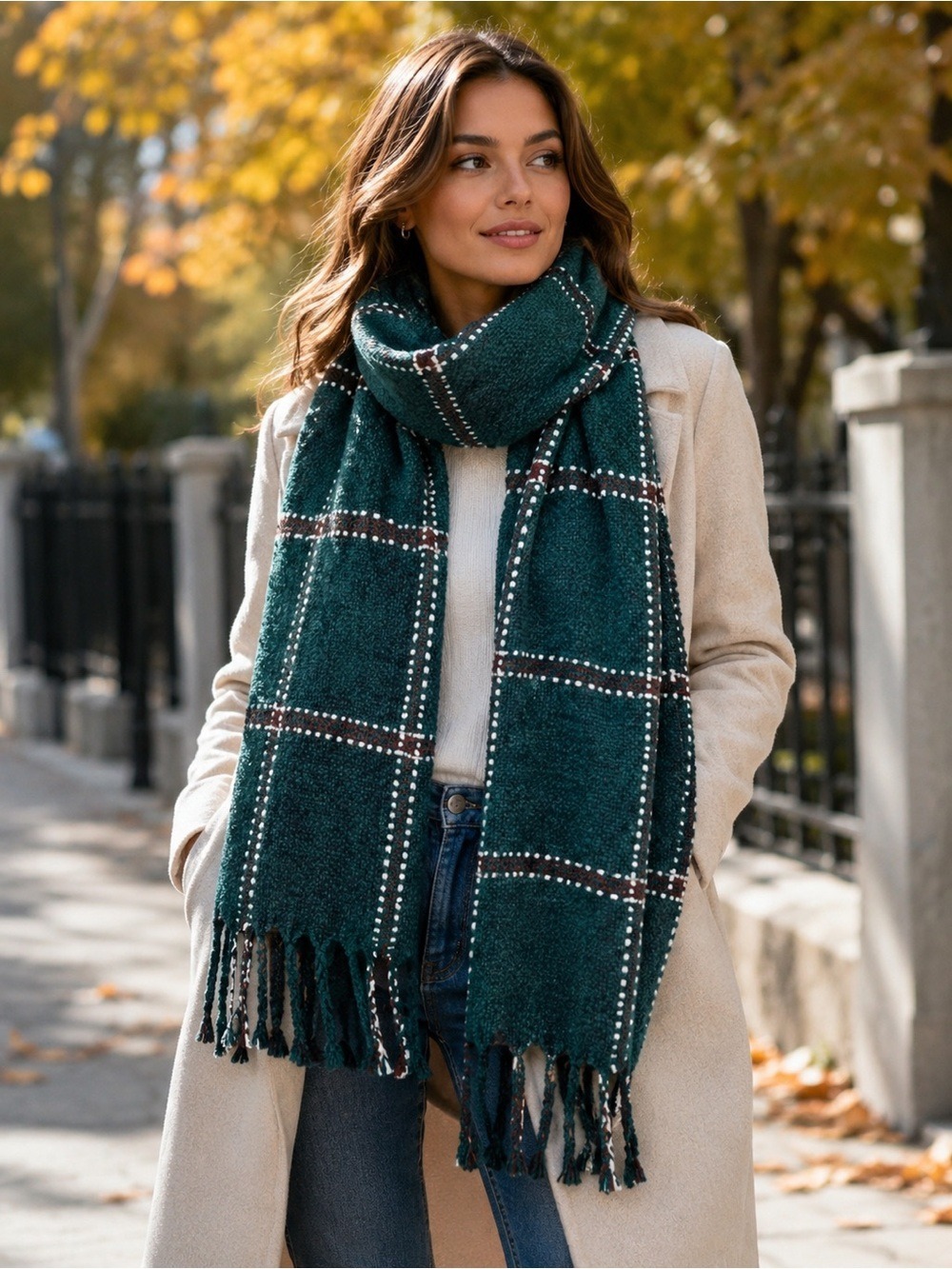LOVE & Lore Green plaid check warm soft fall winter scarf